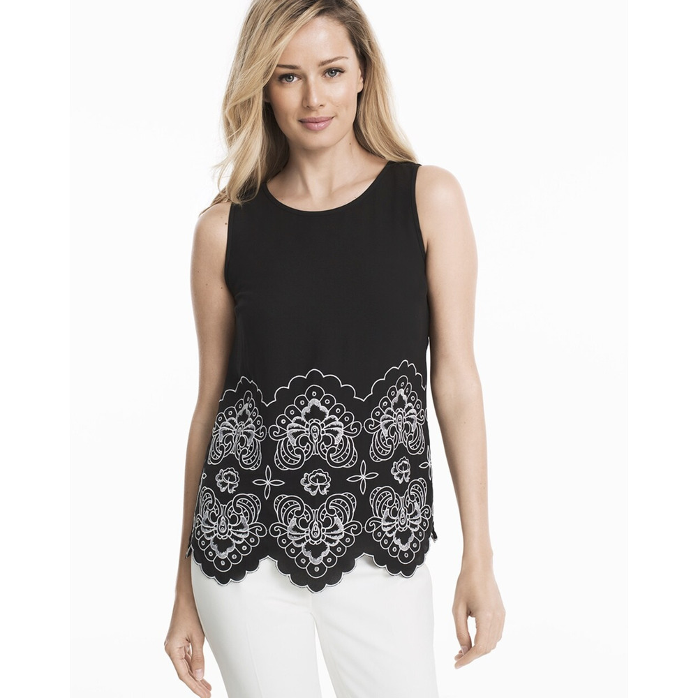 White House Black Market Embroidered Scalloped Top